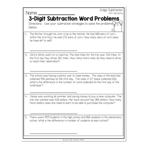 subtraction 3 digit with borrowing|3 digit subtraction word problems.